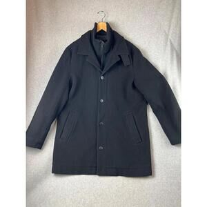 Calvin Klein Mens Stadium Wool Coat Size L Mid Length Full Zip Mock Neck Black